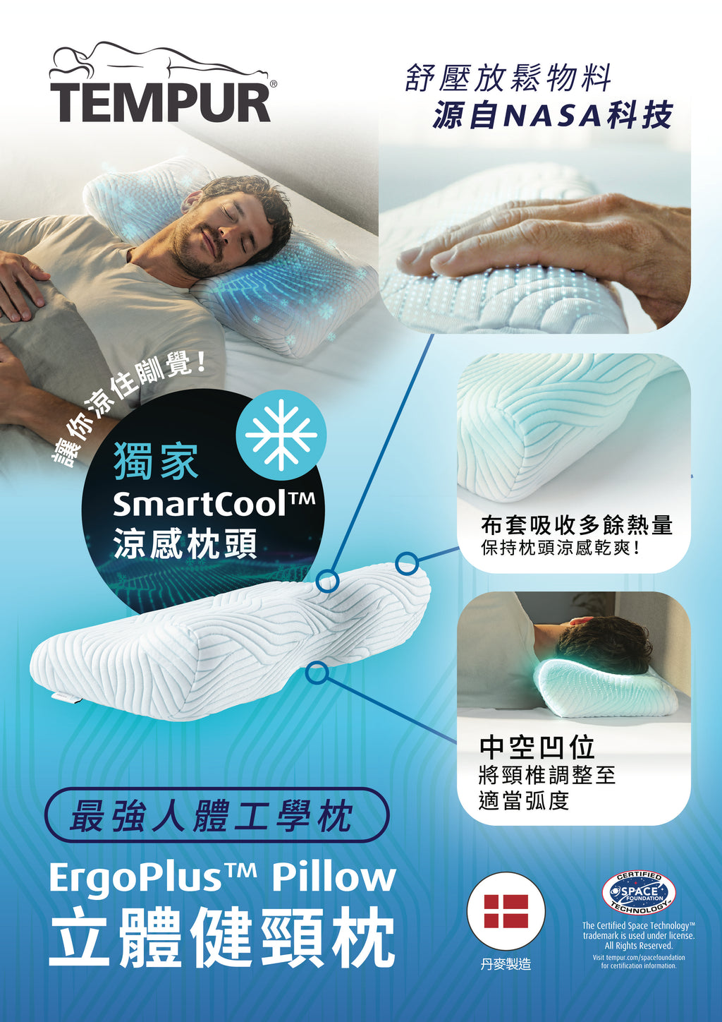 ErgoPlus™ Pillow 立體健頸枕(涼感版SmartCool™ ) – Tempur Hong Kong